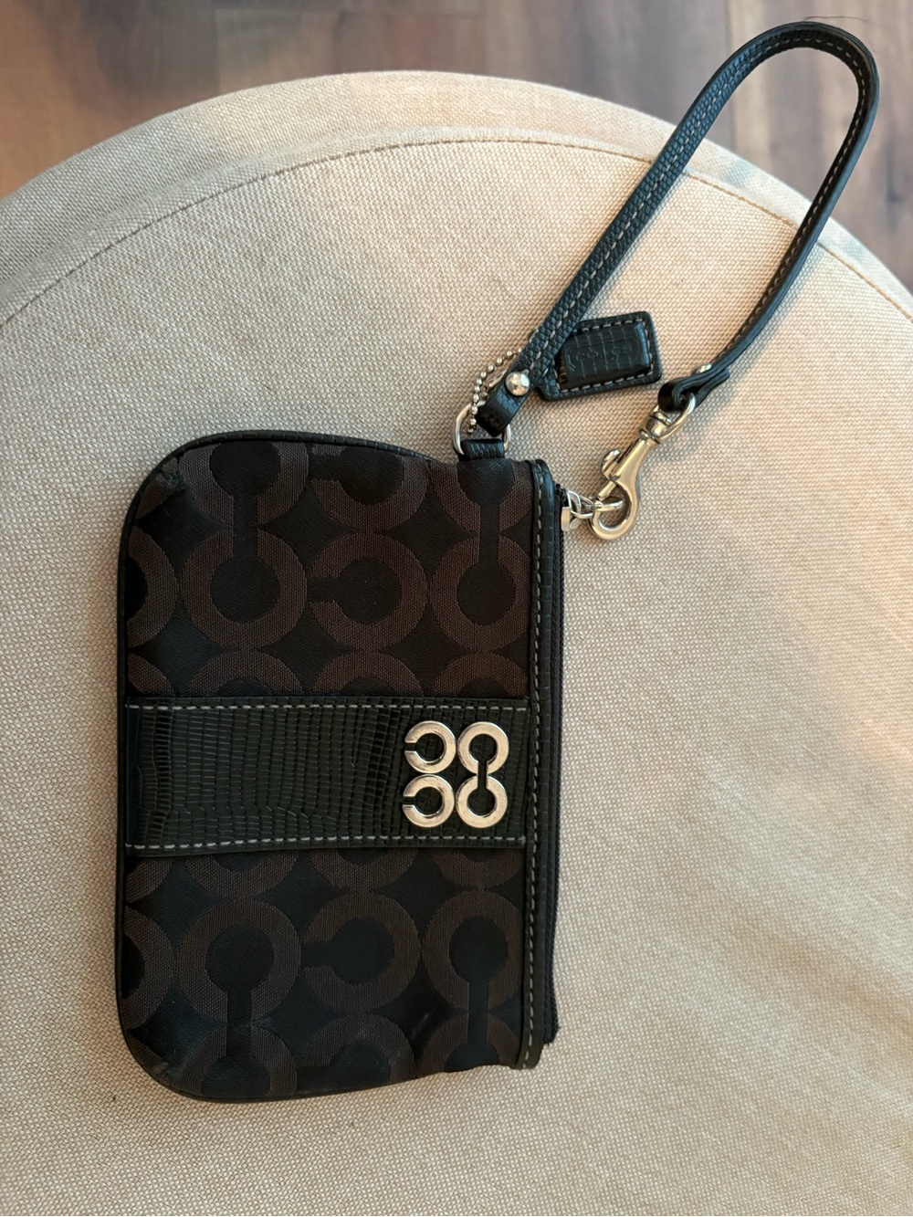 Coach Black Signature Wristlet with Silver Hardware